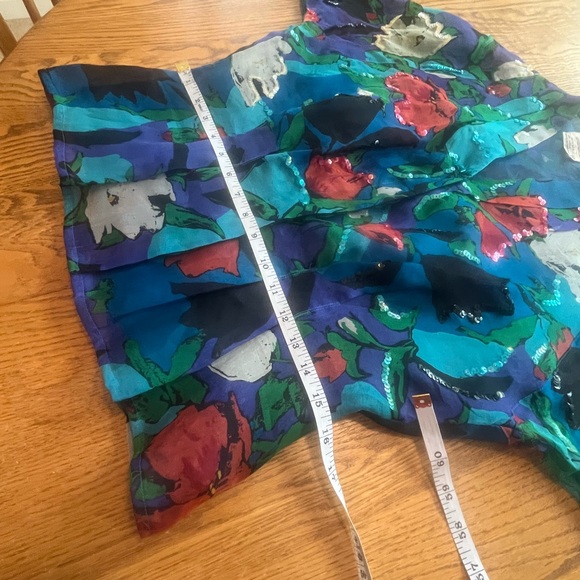 Vintage Francesca of Damon Silk Sequin Semi Sheer Blouse Size 10 Blue Black - Picture 5 of 8